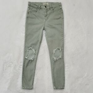 Free People Distressed Gray Green Jeans